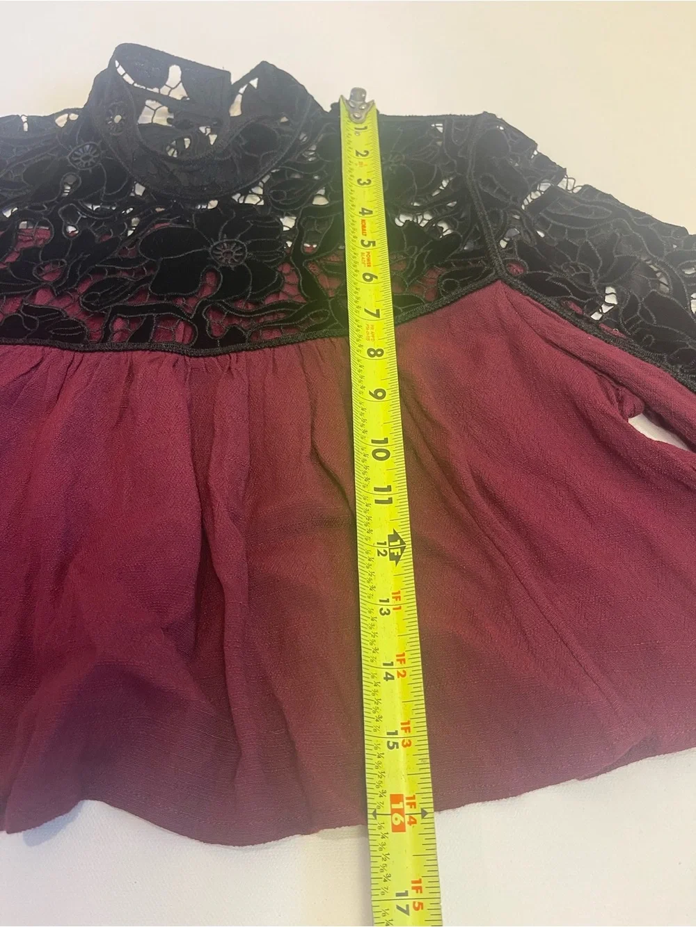 Free People Burgundy Black Velvet Lace Boho Crop Top XS Sz 2 Whimsigoth Romantic